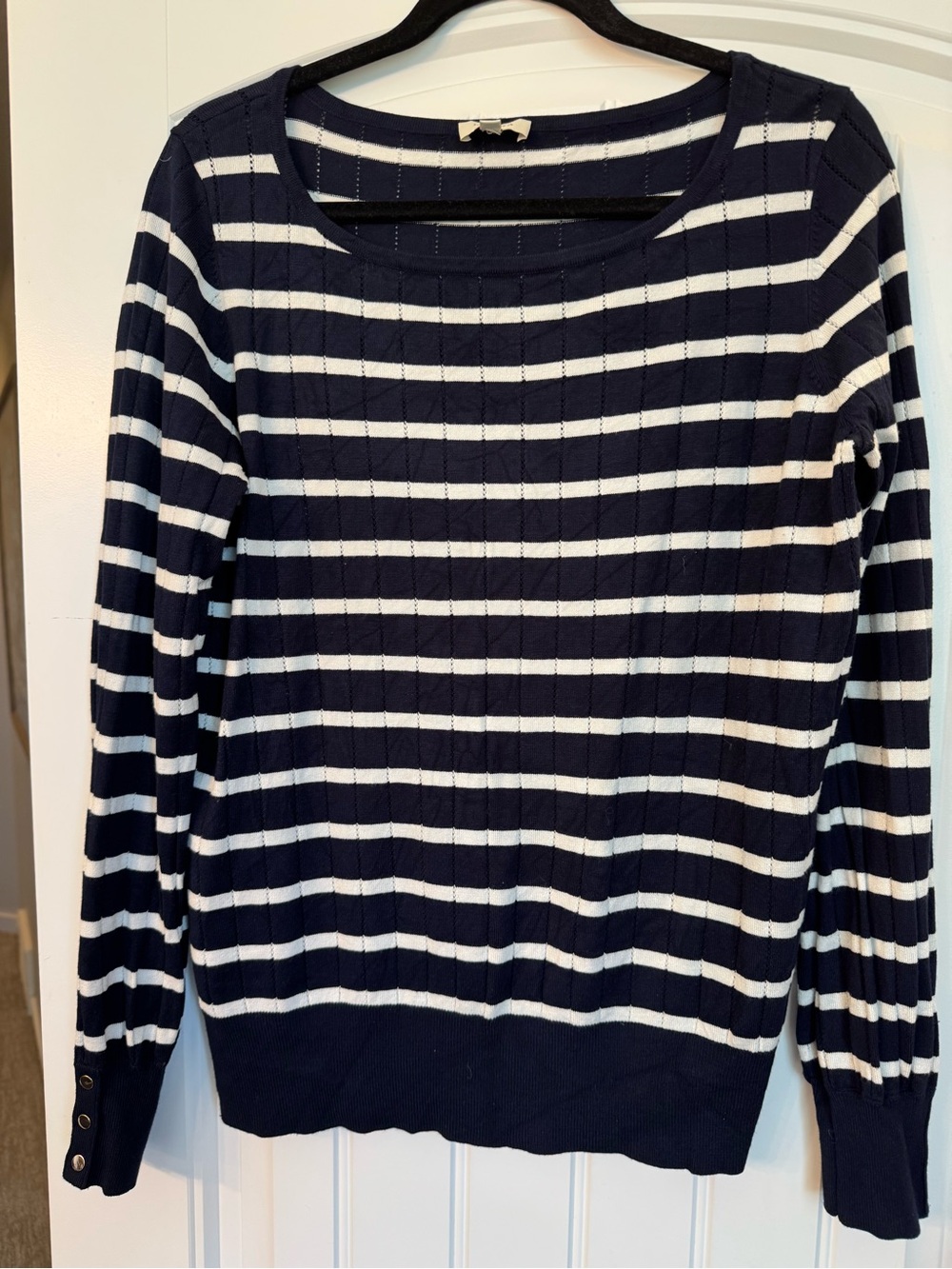 Striped Navy and White Knit Sweater - Classic Women's Pullover